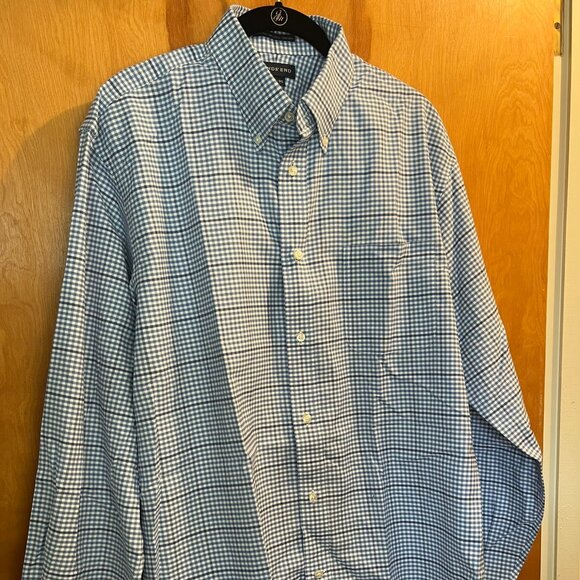 Baumwolle Cotton Classic Blue Plaid Button Down // Lands' End Men's Size L - Picture 7 of 9